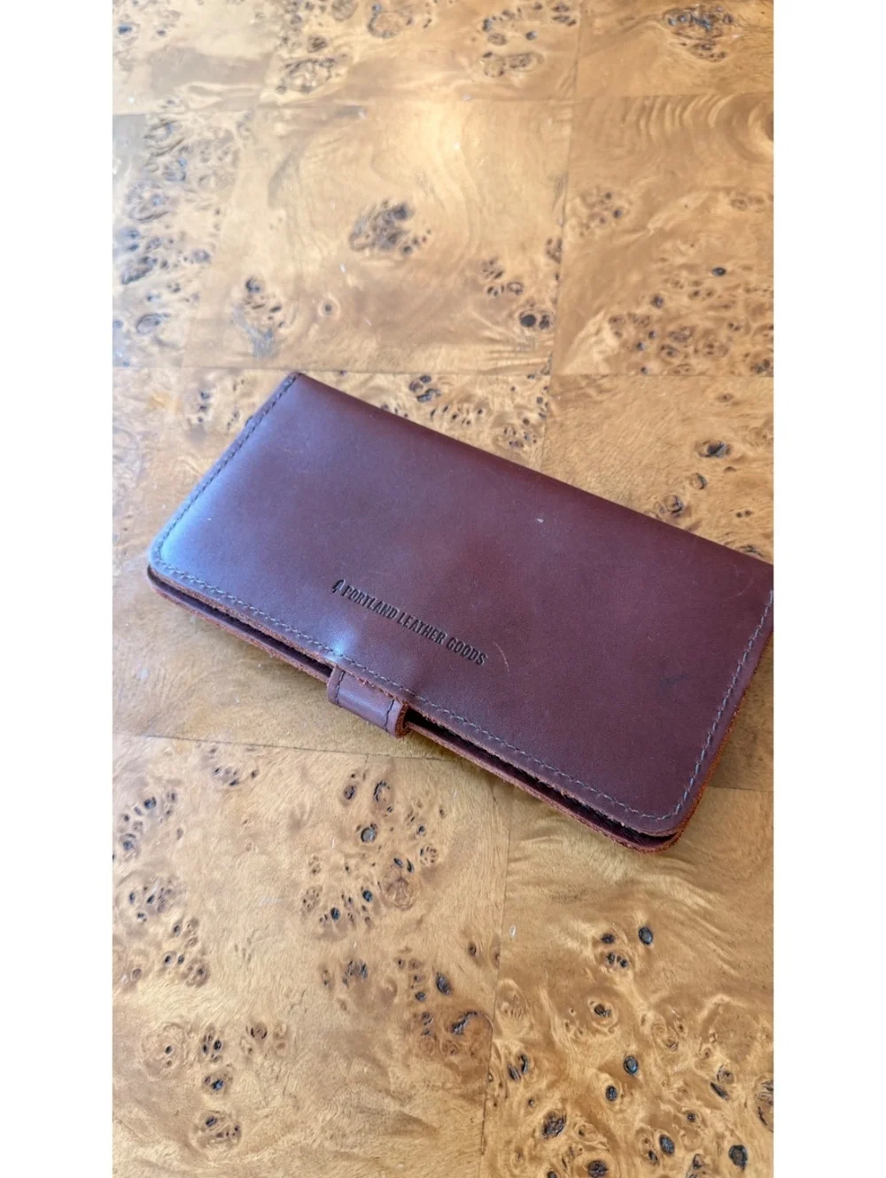 Portland Leather Goods Brown Leather Wallet with Snap Closure and Zipper Pocket